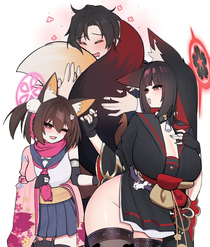  Anime Art, , Blue Archive, Kosaka Wakamo, Kuda Izuna, Sensei (Blue Archive), Animal Ears, , , Snya Ko (silenzuka)