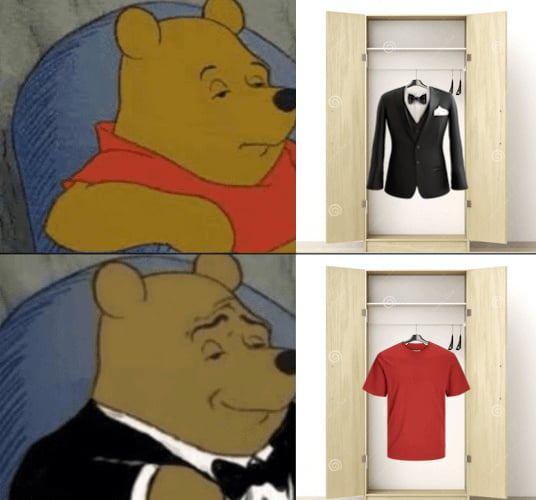Шутка в том, что Пух переодевается и оставляет переодетый наряд в шкафу