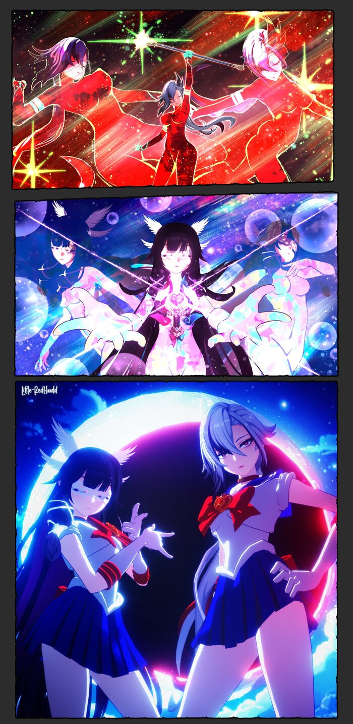 Sailor "MOON" & Sailor "CRIMSON MOON" Genshin Impact, ,  , , Arlecchino (Genshin Impact), Columbina (Genshin Impact), Sailor Moon, , 