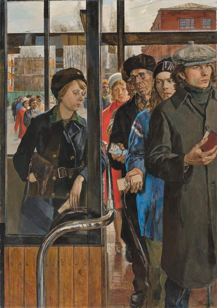Александр Полозов. "Начало трудового дня (проходная Кировского завода)". 1978 г.