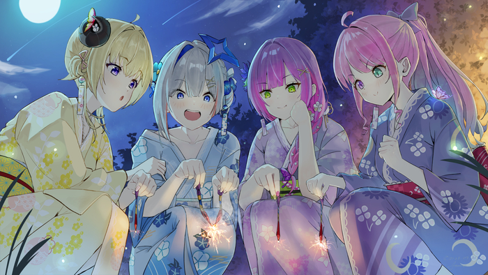   Hololive, Virtual YouTuber, Tokoyami Towa, Himemori Luna, Tsunomaki Watame, Kanata Amane, Anime Art, , ,  