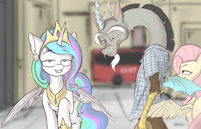   My Little Pony, Discord, Princess Celestia, Fluttershy