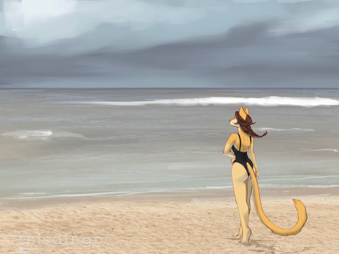 На пляже пасмурно