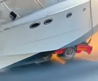 When you are in a hurry to launch your yacht - Fail, Crash, The bridge of stupidity, Shipping, Yacht, launching, Truck, Video, Vertical video, Short videos, Neural Network Content, Neural Networks, Artificial Intelligence, Luma Ai