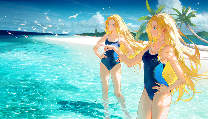Ushio Anime Art, , Summertime Render, Kofune Ushio, One-piece swimsuit, , Pixiv