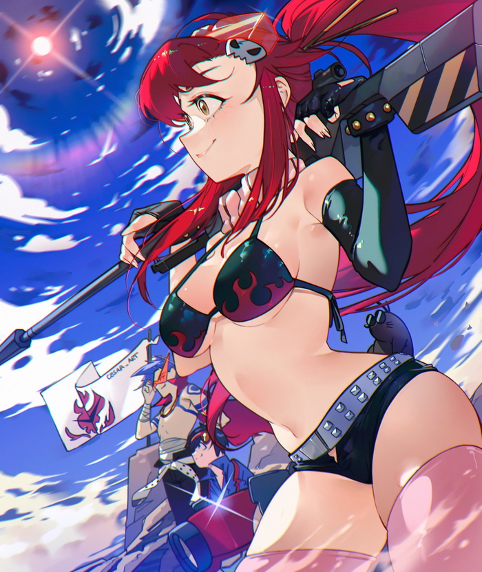   ,      , Anime Art, Yoko Littner, Kamina, Simon, Gurren Lagann