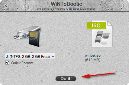 WiNToBootic форматирует флешку в NTFS: