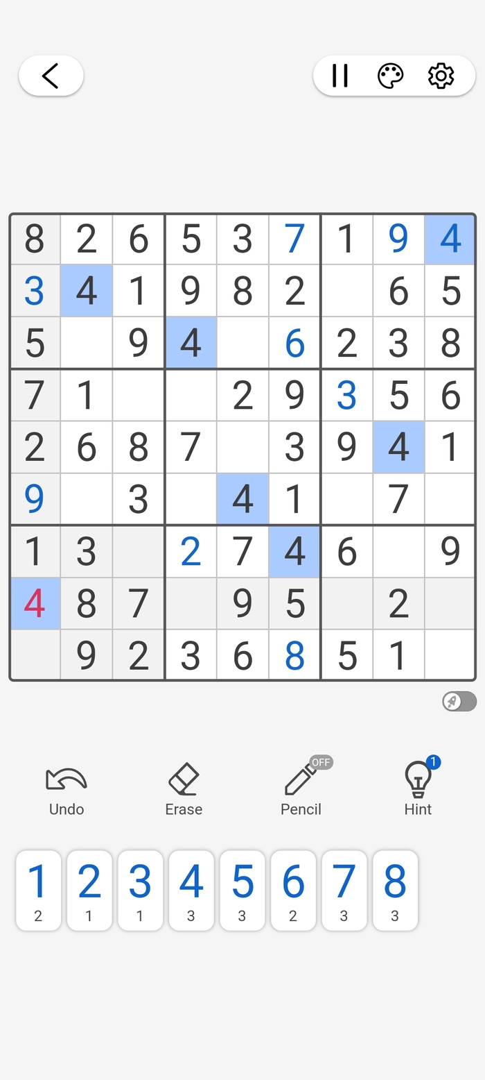 Друзья, кто-нибудь умеет играть в судоку? Я попробовал впервые в жизни, и не понимаю, почему я не могу поставить четвёрку в эту клетку?