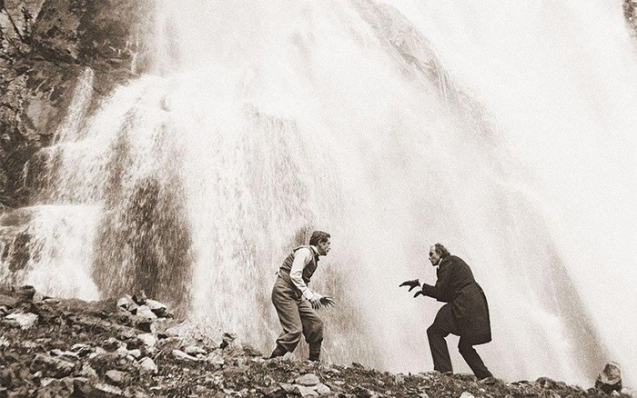 Василий Ливанов и Виктор Евграфов на съёмках фильма "Шерлок Холмс и доктор Ватсон: Смертельная схватка", 1980 год.