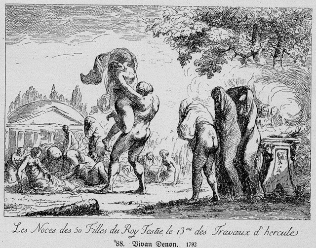 Геракл и дочери Феспия, гравюра 1792 года