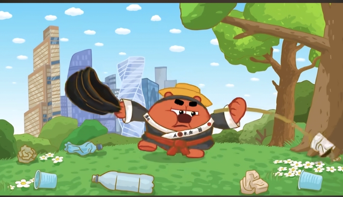 Копатыч-сэнсей учит сортировать мусор. Опять. Зато на фоне Москвы-Сити