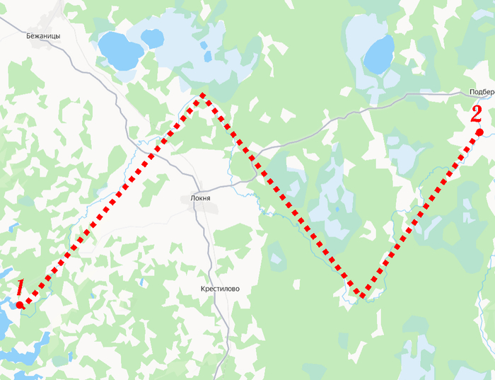 Вы спросите, почему именно такая форма ломаной? Взгляните на карту реки. Под цифрой 1 - исток, под цифрой 2 - устье. Реку, надеюсь, разглядеть сможете. С красной пунктирной линии, коя является упрощённым контуром реки, и срисована ломаная на флаге. О как!