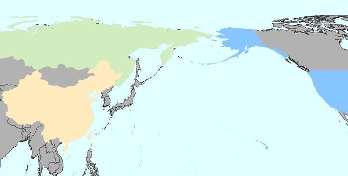 Если посмотреть не на орографическую карту мира, как у Reuters, а на карту в более привычной проекции, например в equal earth с опорным меридианом в Тихом океане), то выглядит все уже по-другому.