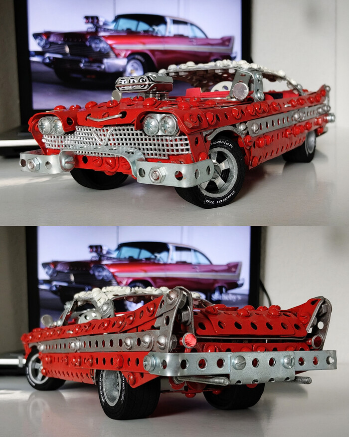 1958 Plymouth Fury из металлического конструктора, проволоки, резины и картона