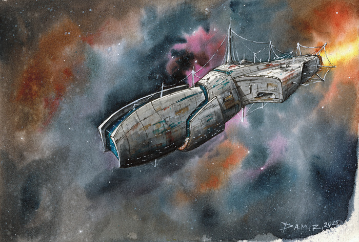 Космический дредноут, акварель, 19x28, бумага