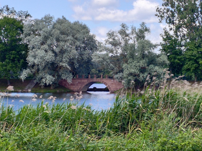 Мост,ведущий к Английскому и Марысиному паркам, видно часть декоративного каскада между прудами Дикий и Замковый