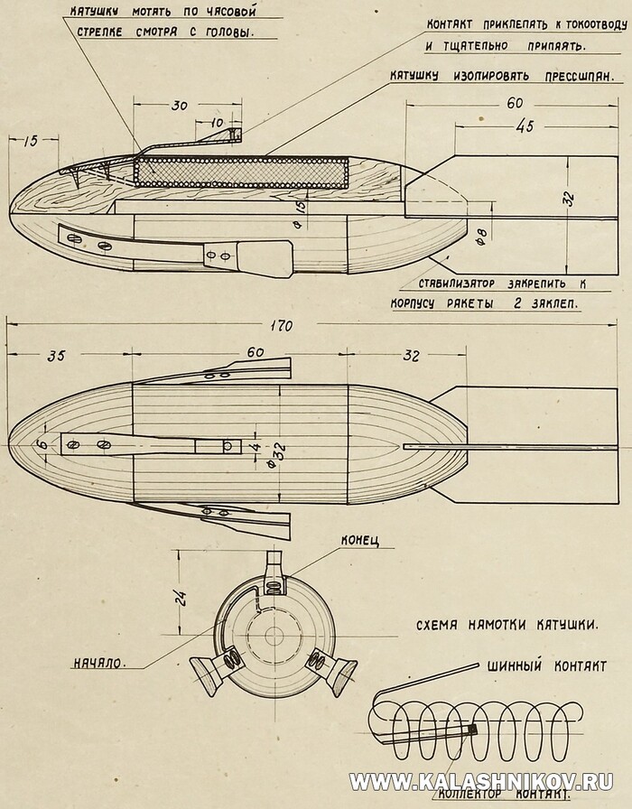 Схема устройства снаряда РЭСО-1 тип «А» к орудию ЭСО-1. ВИМАИВиВС