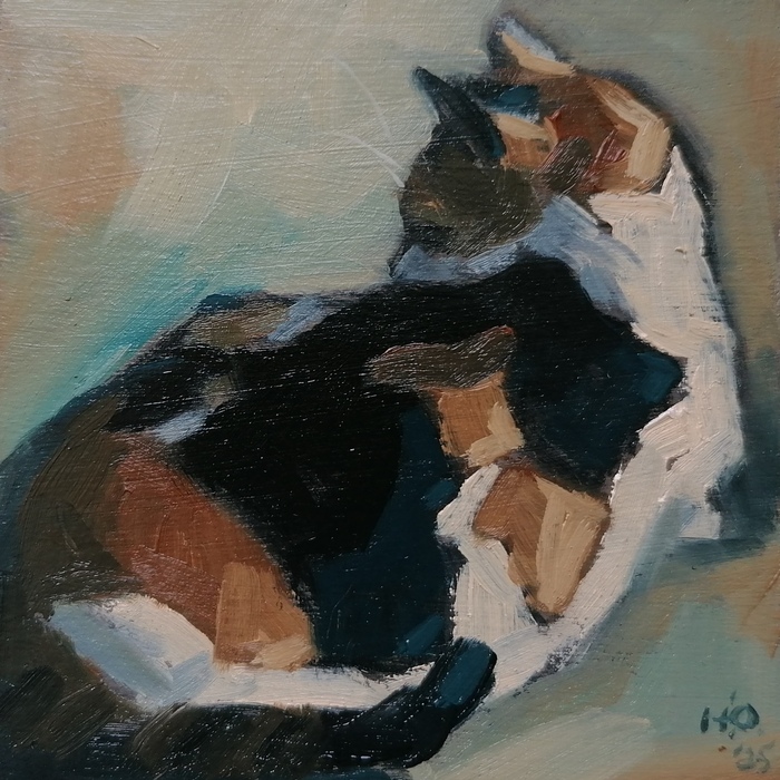 10х10см масло/грунтованный картон/дворовая котейка/гипомания.