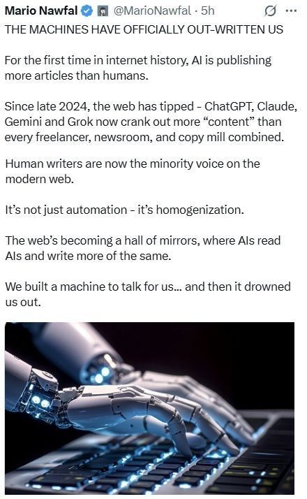 ИИ обогнал человека по числу публикаций в Интернете