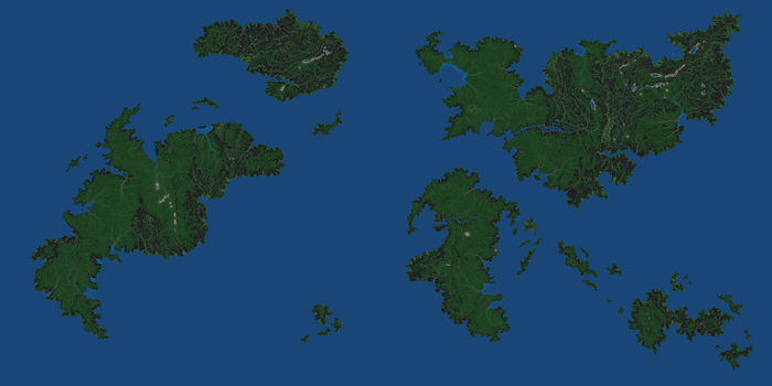 Контур материков собрал в Фотошопе, вывел ЧБ карту в Gaea и в ней уже собрал основной вид континентов. А в Blender уже натянул на сферу. 