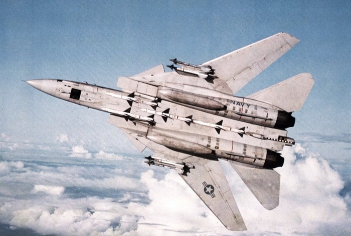 F-14A Tomcat armed with four AIM-9L Sidewinder and four AIM-7F Sparrow missiles.