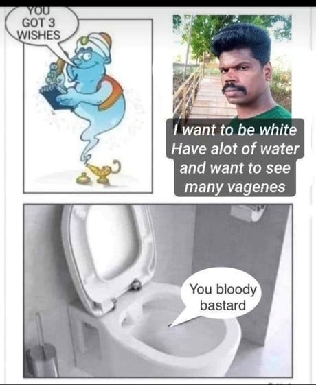 - Я выполню 3 твоих желания! - Хочу быть белым, иметь много воды и видеть много вагин!...