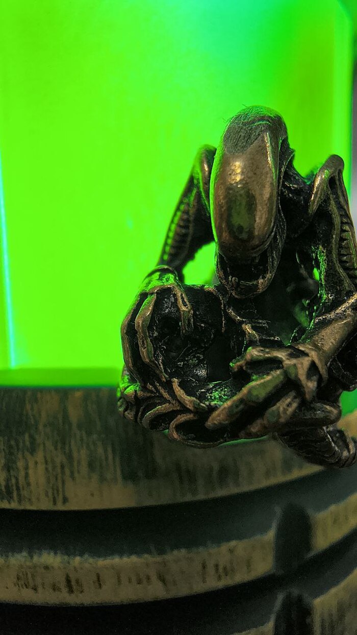 Крошечный ксеноморф свернулся в идеальный глянцевый шар. Его хитиновый панцирь отливает ядовито-зеленым в свете реактора.