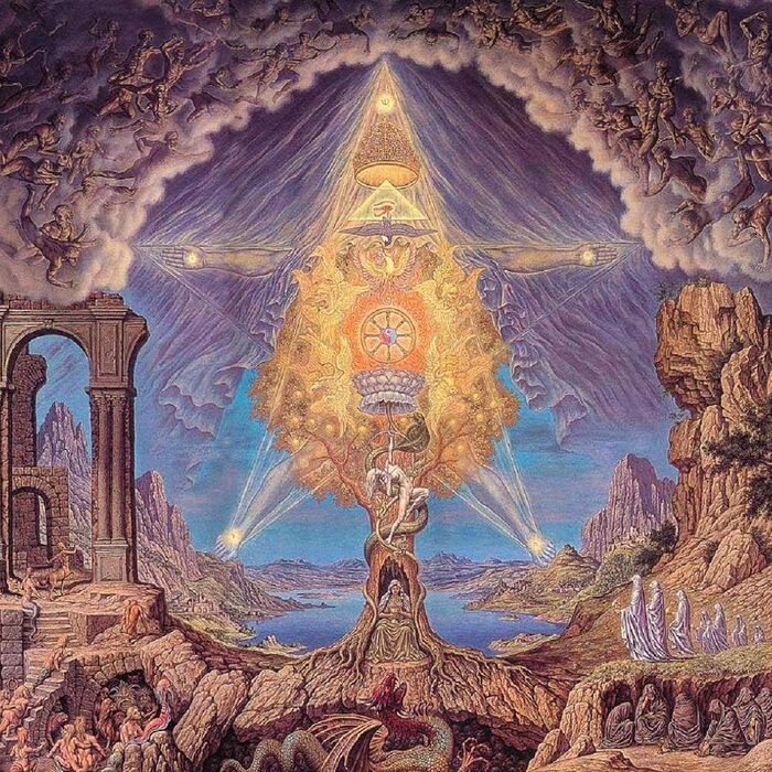 Картина античных времён, где показано натуральное древо круговорота жизни, где Бог Гор - древнеегипетский хозяин Неба и Солнца, покровитель фараонов, который считался олицетворением верховной небесной власти и живым божеством на Земле.