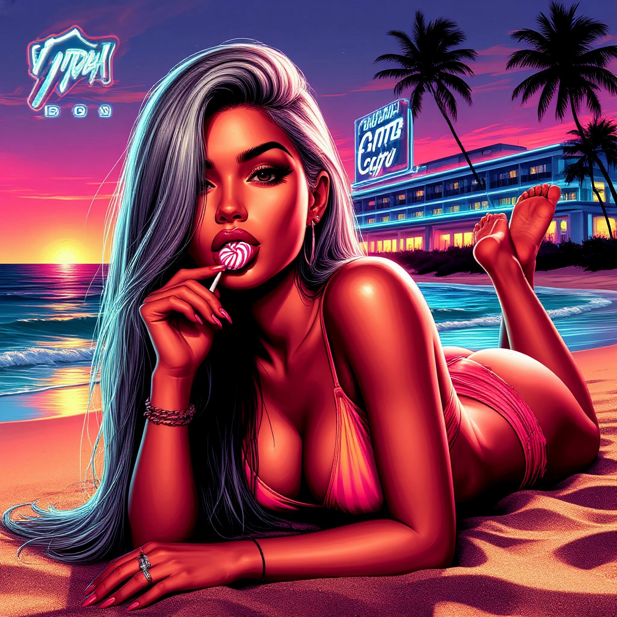 End Of Line - Моё, Контент нейросетей, Арты нейросетей, Нейронные сети, Девушки, Спортивные девушки, GTA, GTA Vice City