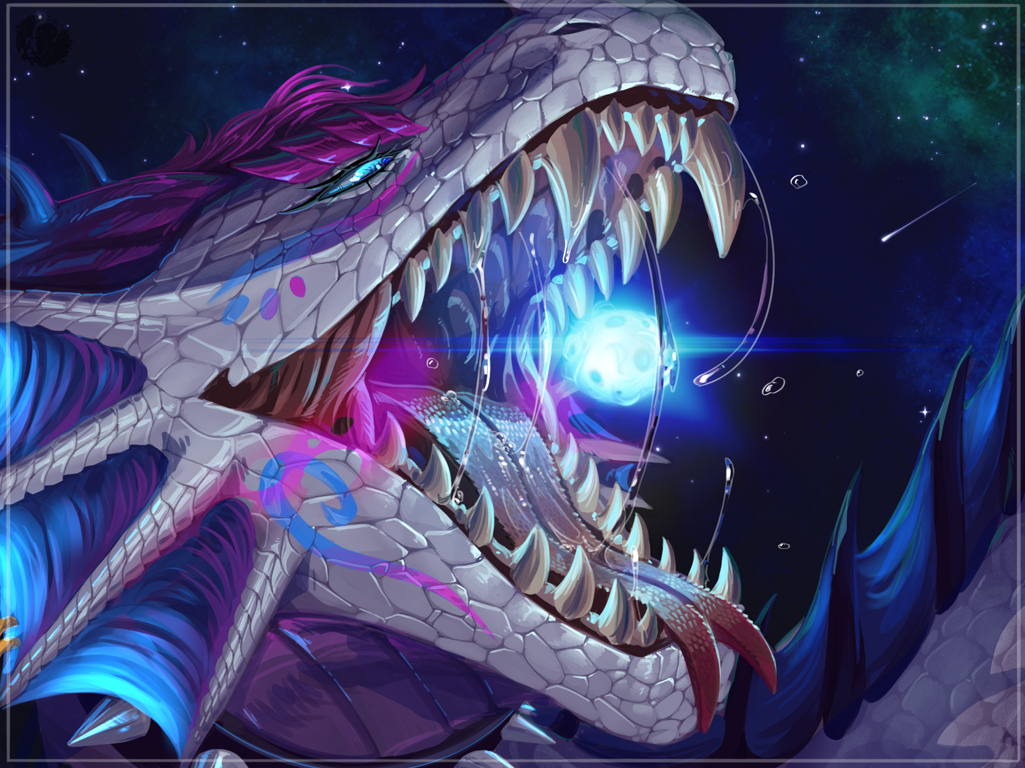Star Eater - Art, The Dragon, Vore, Mawshot, To fall, Language, Drooling, Dragon's mouth, Digital drawing, eater, Stars, Space