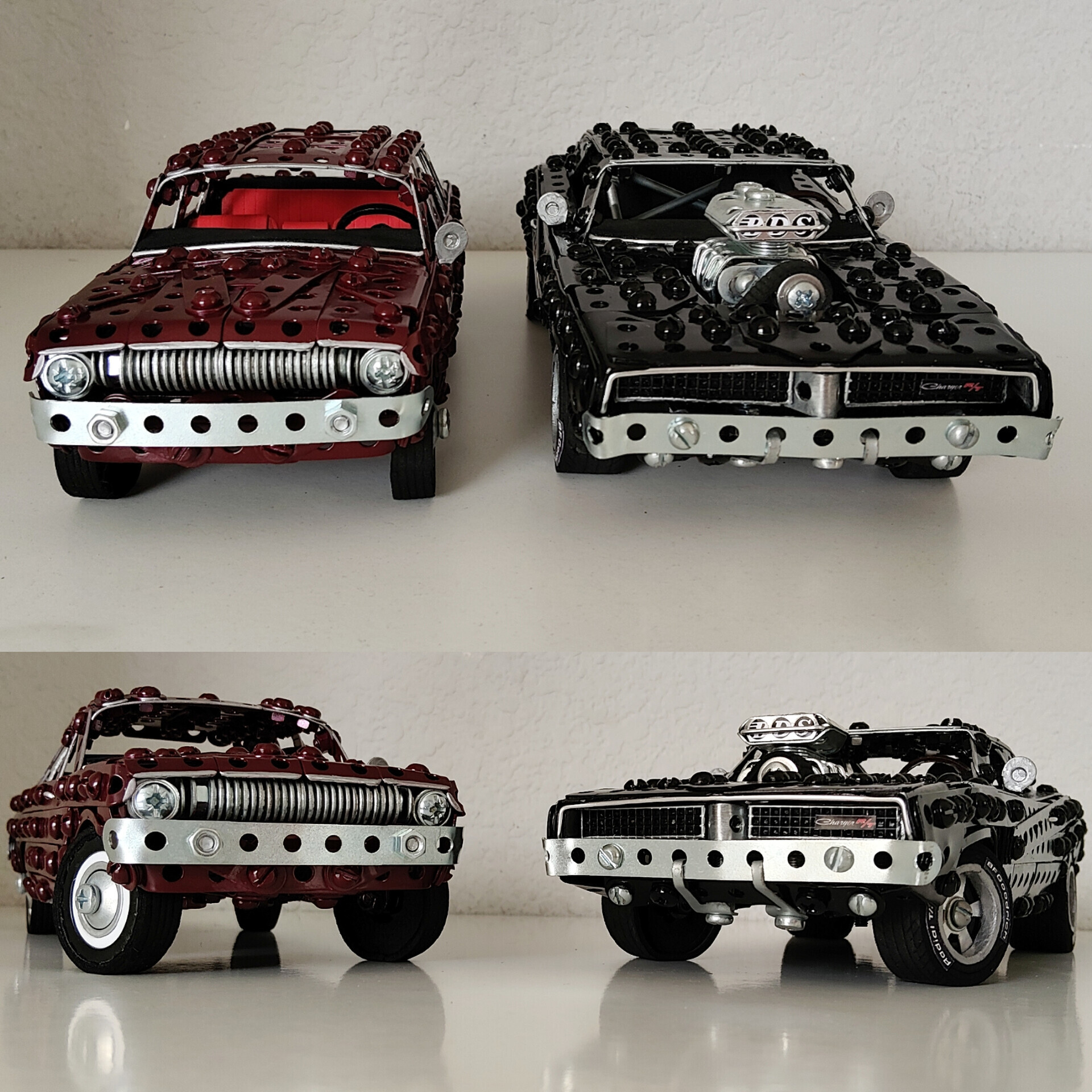 GAZ-24, 1969 Dodge Charger made from metal construction kit, wire, rubber, and cardboard - My, Gas, Dodge, Dodge charger, Muscle car, Retro car, Modeling, Scale model