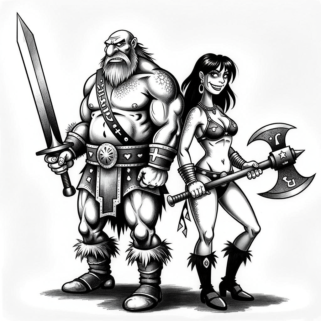 Barbarians. In the style of @SergeyKorsun - My, Neural Network Content, Neural network art, Pinanoc, Barbarian, Barbarian, Flux, Dungeons & dragons, Sergey Korsun