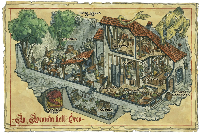 Карта «La Locanda dell'Orco» Создана для открытия таверны«Орков Дургабаша» в городе Прато, в итальянской настолке. Художник Moreno Paissan