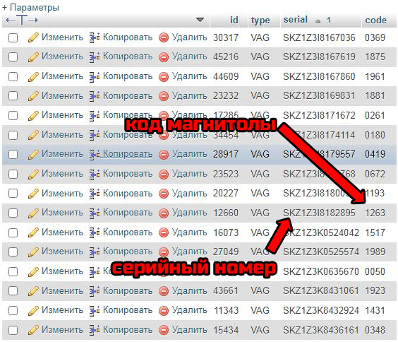 оффлайн база с кодами магнитол Шкода