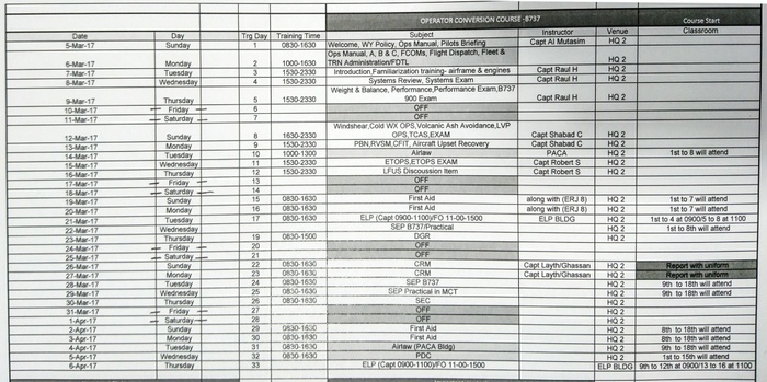Расписание наземной части подготовки