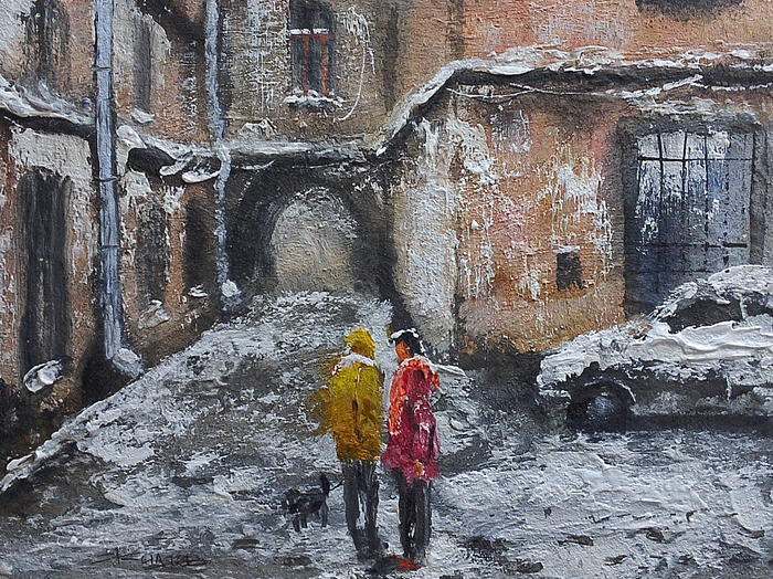 "Выпал снег" 30х40 см. Оргалит, акрил. Художник Александр Жиляев