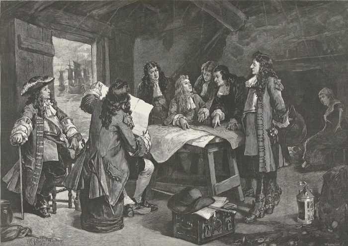 «Военный совет Вильгельма III в рыбацкой хижине после высадки на берег 15 ноября 1688 года», иллюстрация Джона Глиндони.
