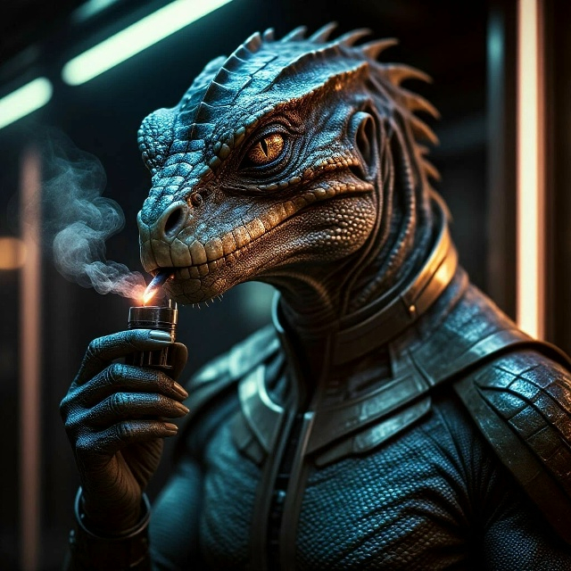 Рептилоид нервно курит (Нейросеть: Шедеврум, оператор: PlasmaCat)