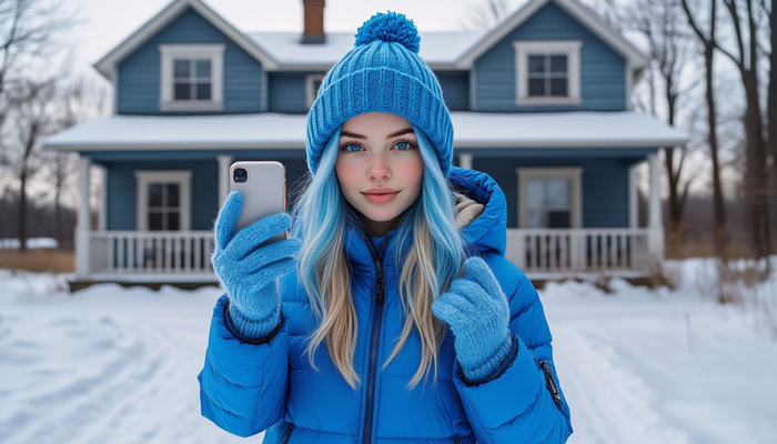Девушка делает селфи, все уличные варежки и перчатки произведённые за последние больше 10 лет в СССР - обязательно сенсорные, никто больше не снимает варежки/перчатки чтобы воспользоваться телефоном