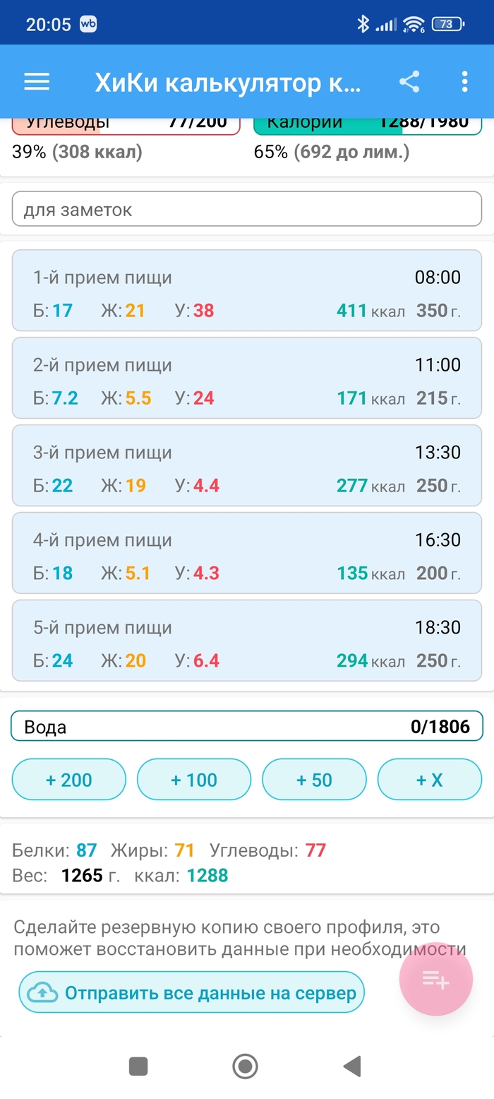 Вот 1288 ккал в сутки