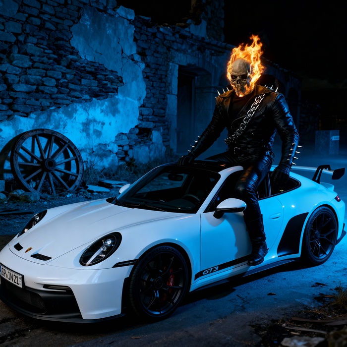 Призрачный гонщик едет на Porshe 911 GT