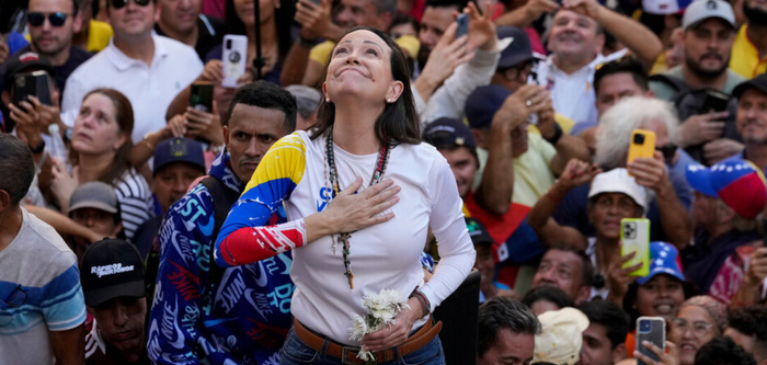 Согласна с президентом США Трампом и призывает к свержению правительства Венесуэлы: лауреат Нобелевской премии мира Мария Корина Мачадо (Каракас, 9.1.2025)