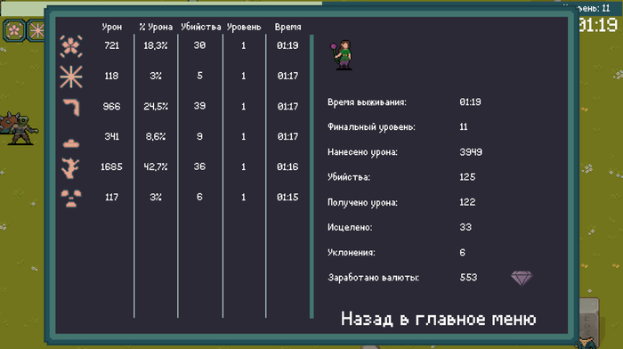 Добавил панель с результатами после смерти