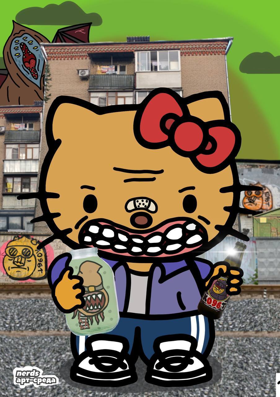 Chthonic Hello Kitty for an art contest - My, Characters (edit), Cartoons, 2D, Drawing, Hello kitty, Illustrations, Fictional characters, Chthon, Video, Video VK, Longpost