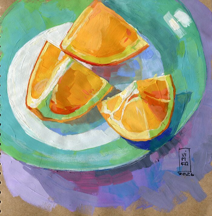 Апельсин гуашью