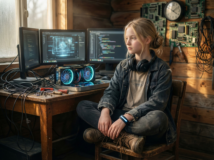 Серверная главной героини. У кого такой серверной нет, можете завидовать сгенерированной картинке, все равно у вас нет серверной :D