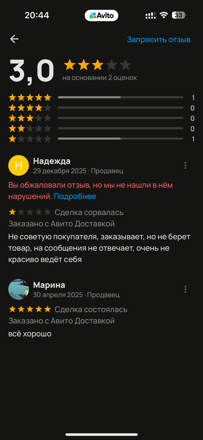 Отказ от доставки = испорченный рейтинг Авито