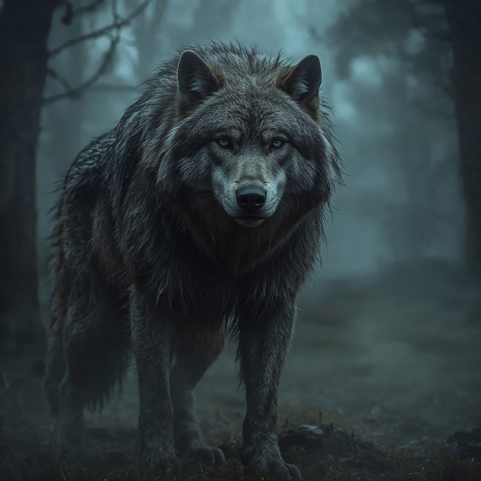 Кинематографичный волк, фантазийный портрет в нейросети