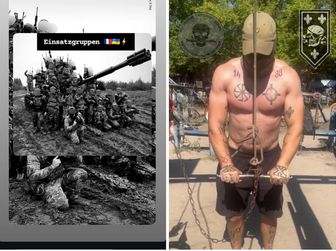 Неонацист Гвендаль Д. прибыл на Украину еще в 2022 году. На фотографии, которую он повторно опубликовал в Instagram, он сравнивает группу добровольцев с «айнзацгруппами» — нацистскими подразделениями, ответственными за уничтожение евреев.
