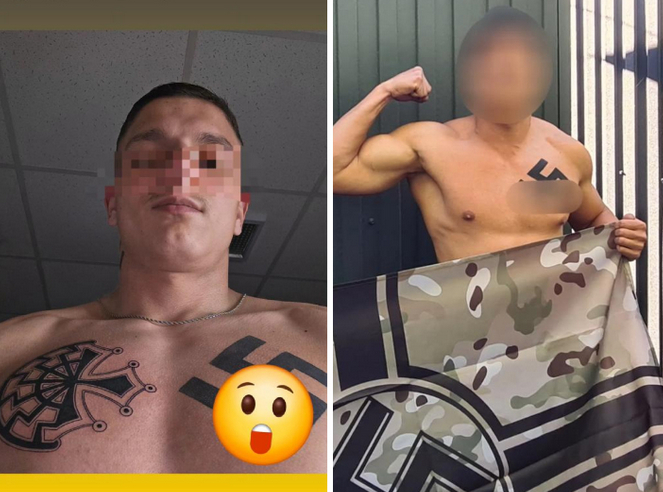 С момента прибытия на Украину «Шарлемань» сделал себе татуировку в виде свастики на груди и демонстрирует этот же символ на своей форме.